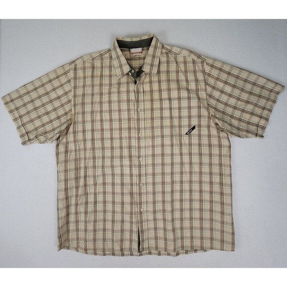 Southpole Men's XXL Plaid Short Sleeve Button Up Shirt Beige Tan Cotton Vintage - Picture 6 of 14